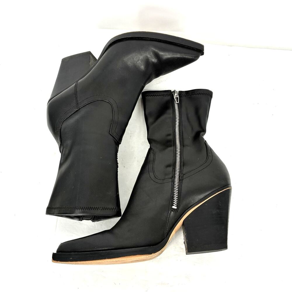 Dolce Vita Rutger Boots Womens 9 Black Leather Pointed Toe Wedge Ankle Boots - Picture 2 of 8